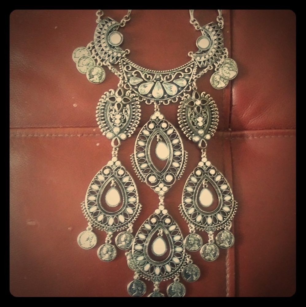 Statement boho tear drop necklace